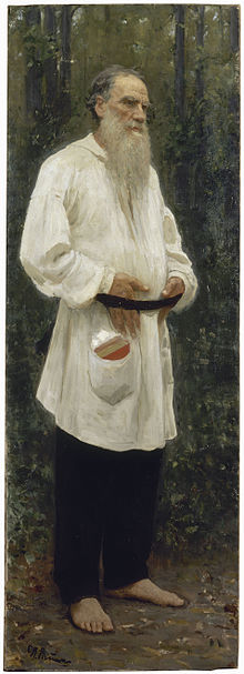 Tolstoy dressed in peasant clothing by Ilya Repin (1901)