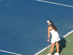 Bartoli at the 2008 Pilot Pen Tennis tennis tournament, where she beat Tsvetana Pironkova 2–6, 6–4, 7–5